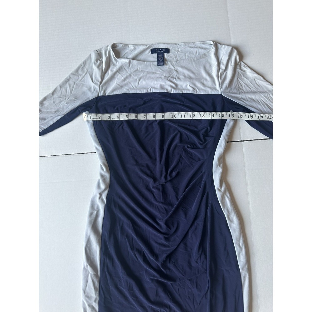 Chaps Colorblock Sheath Dress Navy Blue Gray Ruched Boat Neck Womens Medium - Picture 7 of 9